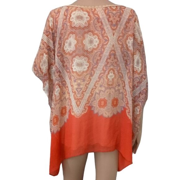 Maeve Anthropologie Silk Blouse L Nalina Handkerchief Kimono Flowy Bohemian Rust - Picture 5 of 16